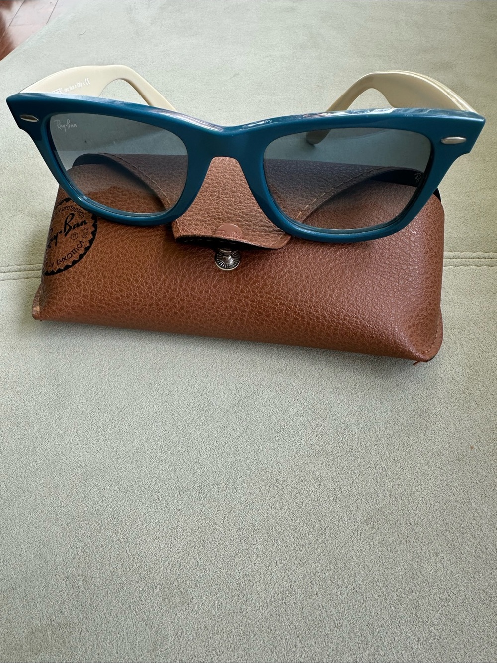 Ray-Ban Teal Frame Sunglasses with Cream Temples
